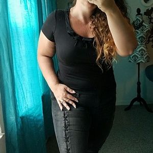 Talbots Black Ruffled blouse career Top S Small